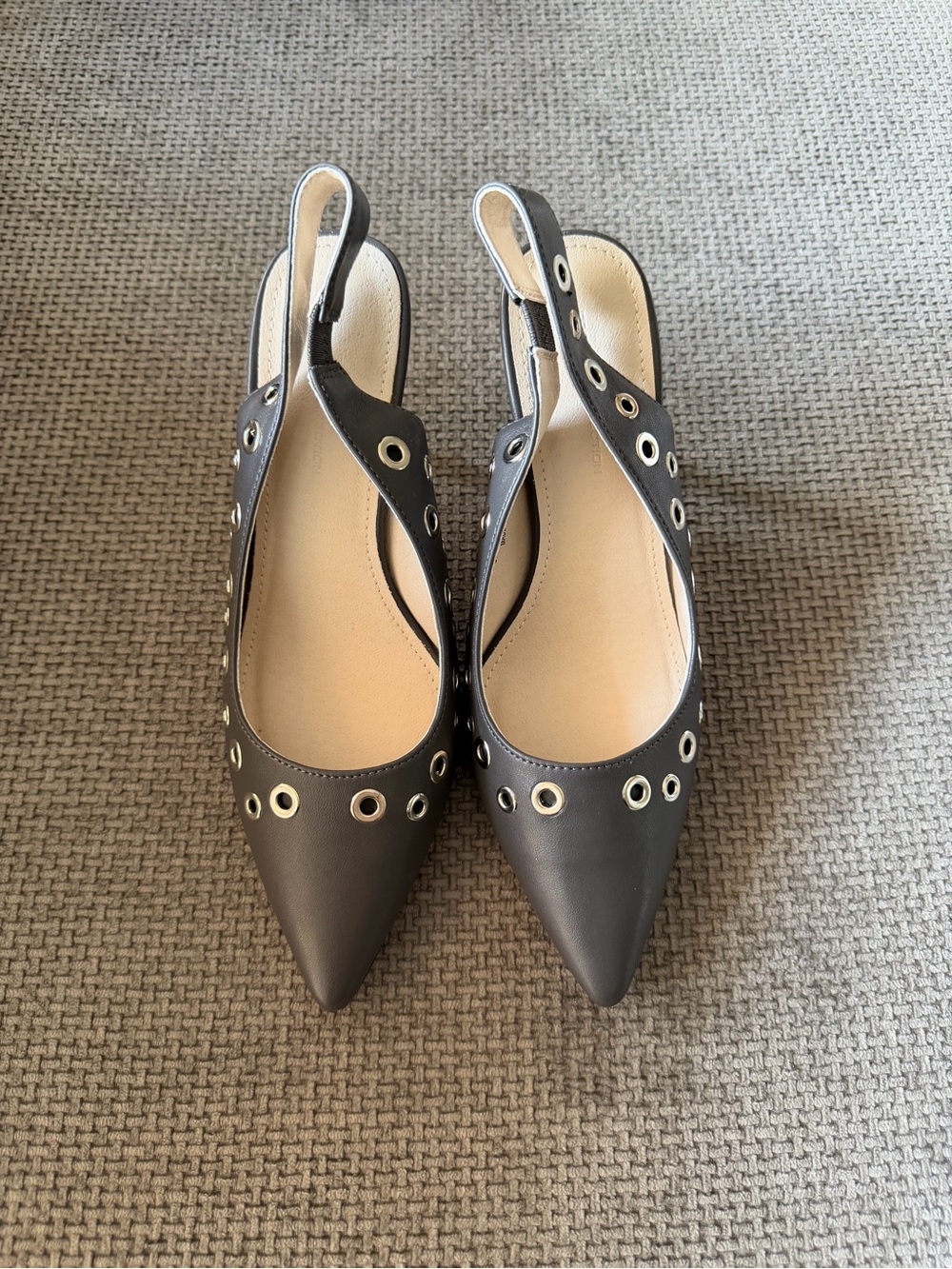 French Connection Rockout Slingback Grommet Heel Pumps Grey 6 Whimsigoth Edgy - Picture 3 of 13